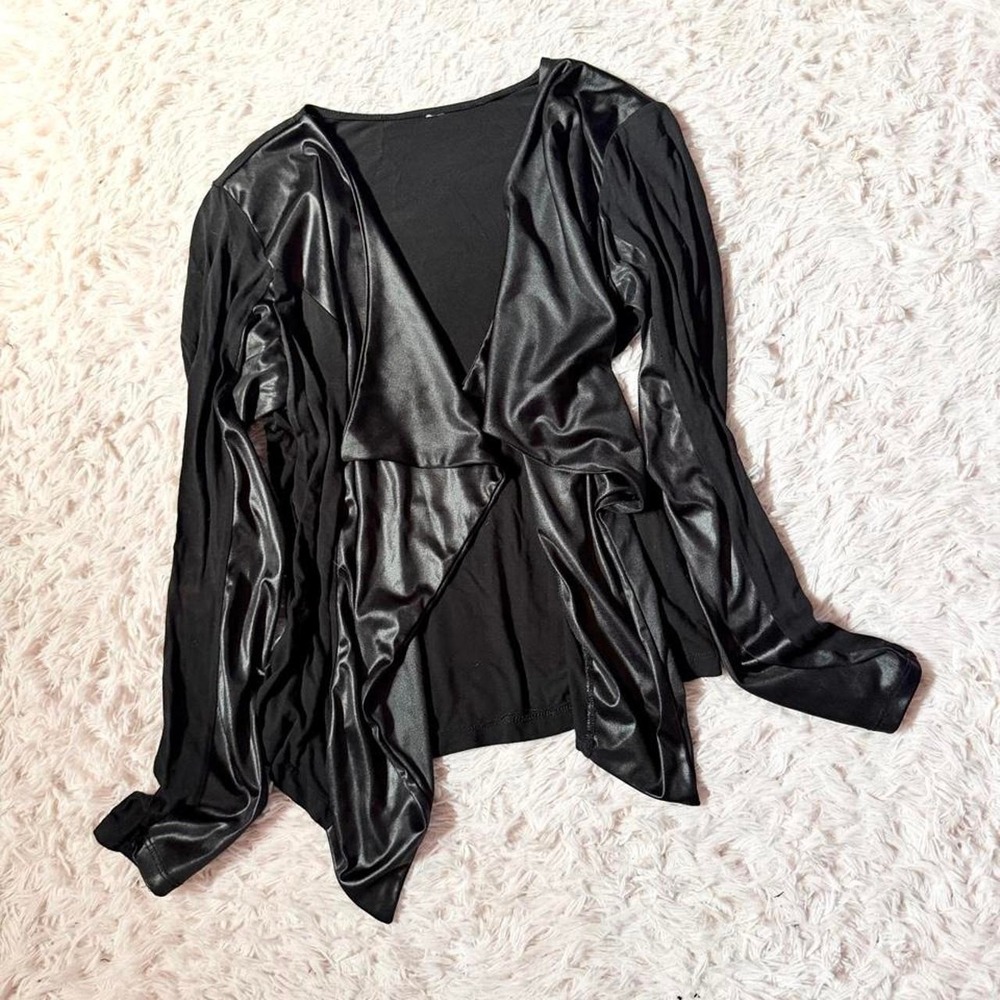 Edgy Streetwear Gothic Chic Emo Faux Leather Draped Cardigan Womens L Grunge